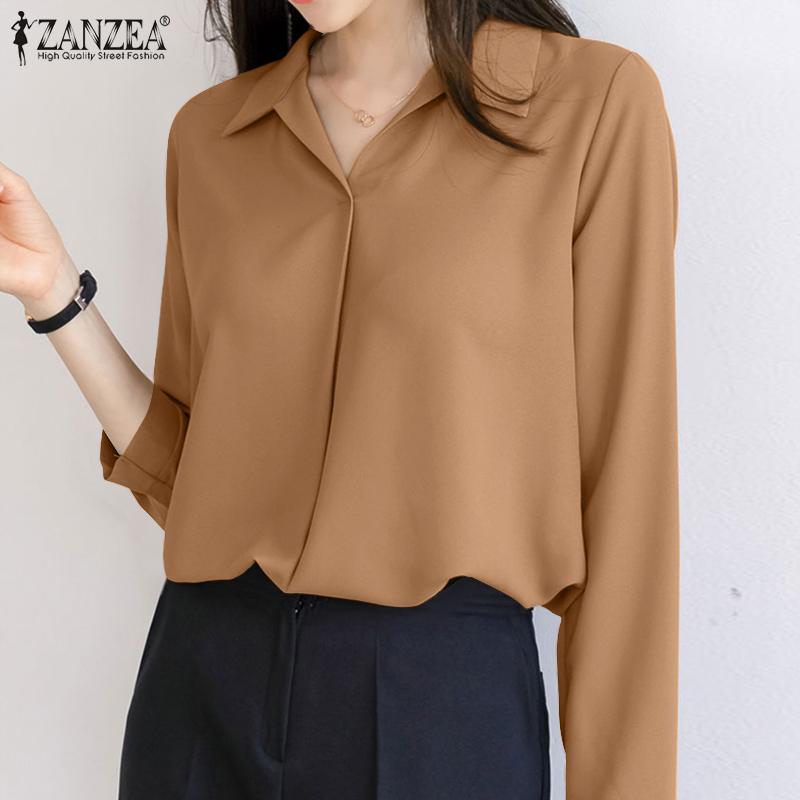 

ZANZEA Женская блузка Повседневный откидной воротник с длинным рукавом Рубашки