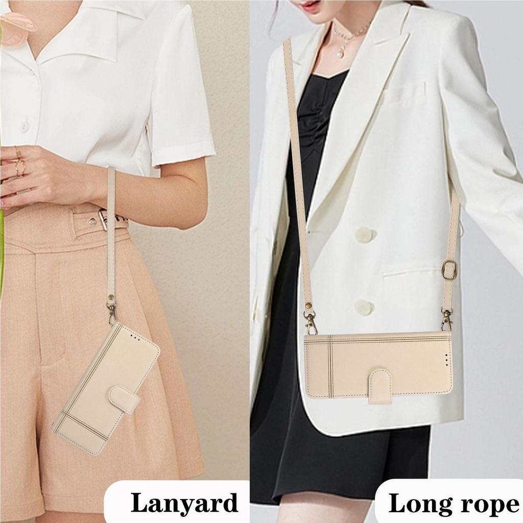 Samsung Z Fold 6/7 Mirror Flip Crossbody Leather Phone Case with Card Holder