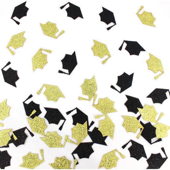 200PC Black Rose Gold Grad Cap Graduation Confetti for Table Glitter Graduation Hat Table Scatter for Class of 2026 Grad Party Decorations