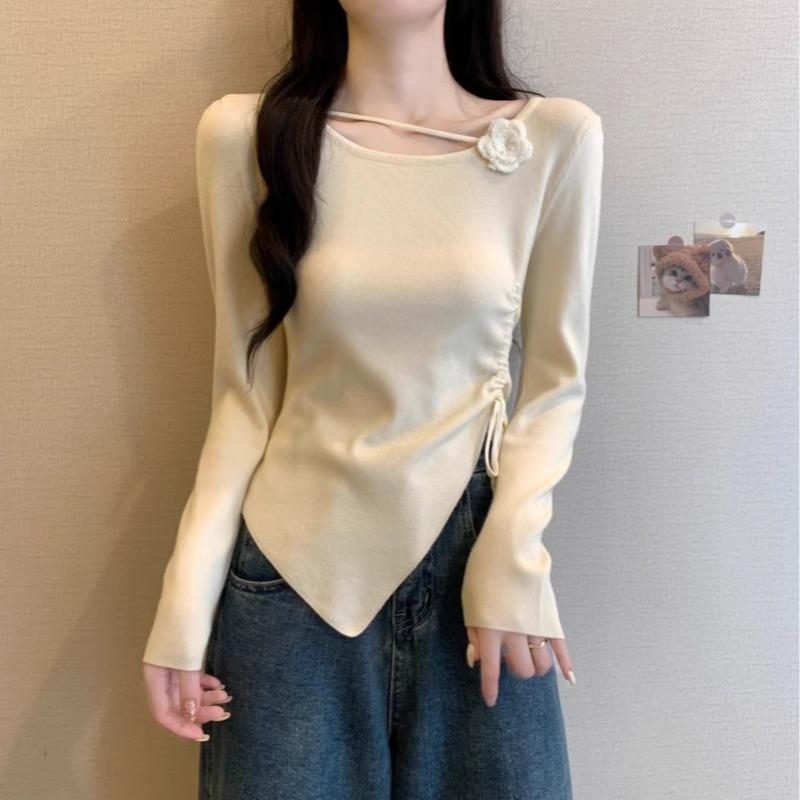 Design Sense Niche Irregular Slim Short Top Women's Autumn New Inner Bottom Knitted Sweater