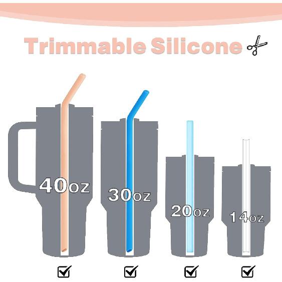 8 Pack Replacement Straws for Stanley Cup 40 Oz 30oz Tumbler, 12 Inch Long 0.4" Wide Reble Silicone Straw For Yeti/Simple Modern With 1 Cleaning