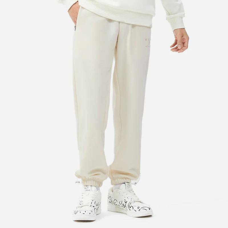 Li Ning Wade Series Solid Color Fleece Cuffed Knitted Sports Pants Men Bottoms Off-White AKLS115-6