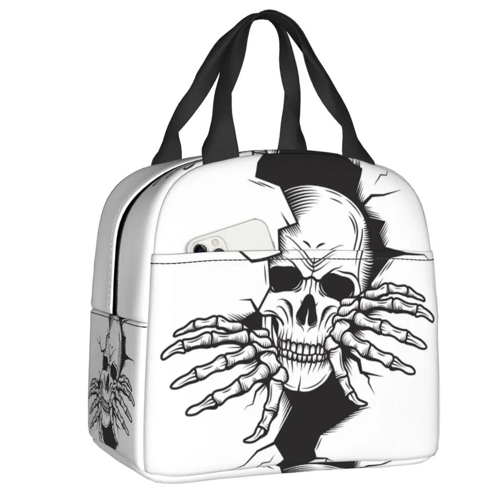 Skull Insulated Lunch Bag for School Office Resuable Thermal Cooler Lunch Box for Women Kids Food Container Bento Tote Bags