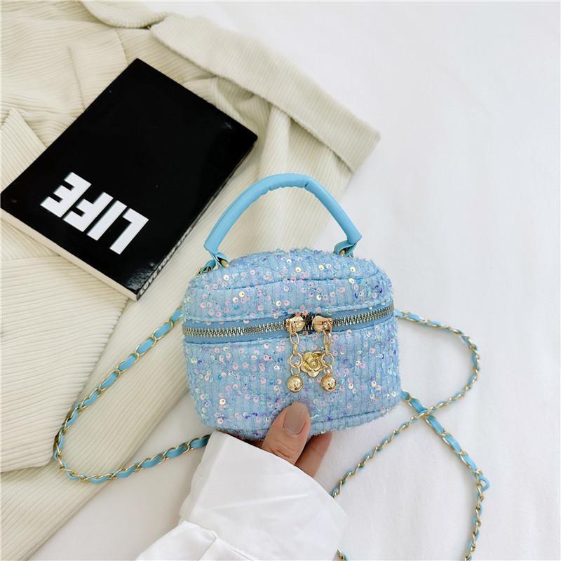 Adorable Cartoon Sequin Child Shoulder Bag Unisex Kids Purse With Bear Design синий