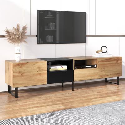 TV Cabinet with Open Shelves 2 Doors Metal Legs Space Saving Strong Load-bearing Color Blocking TV Cabinet Living Room Furniture