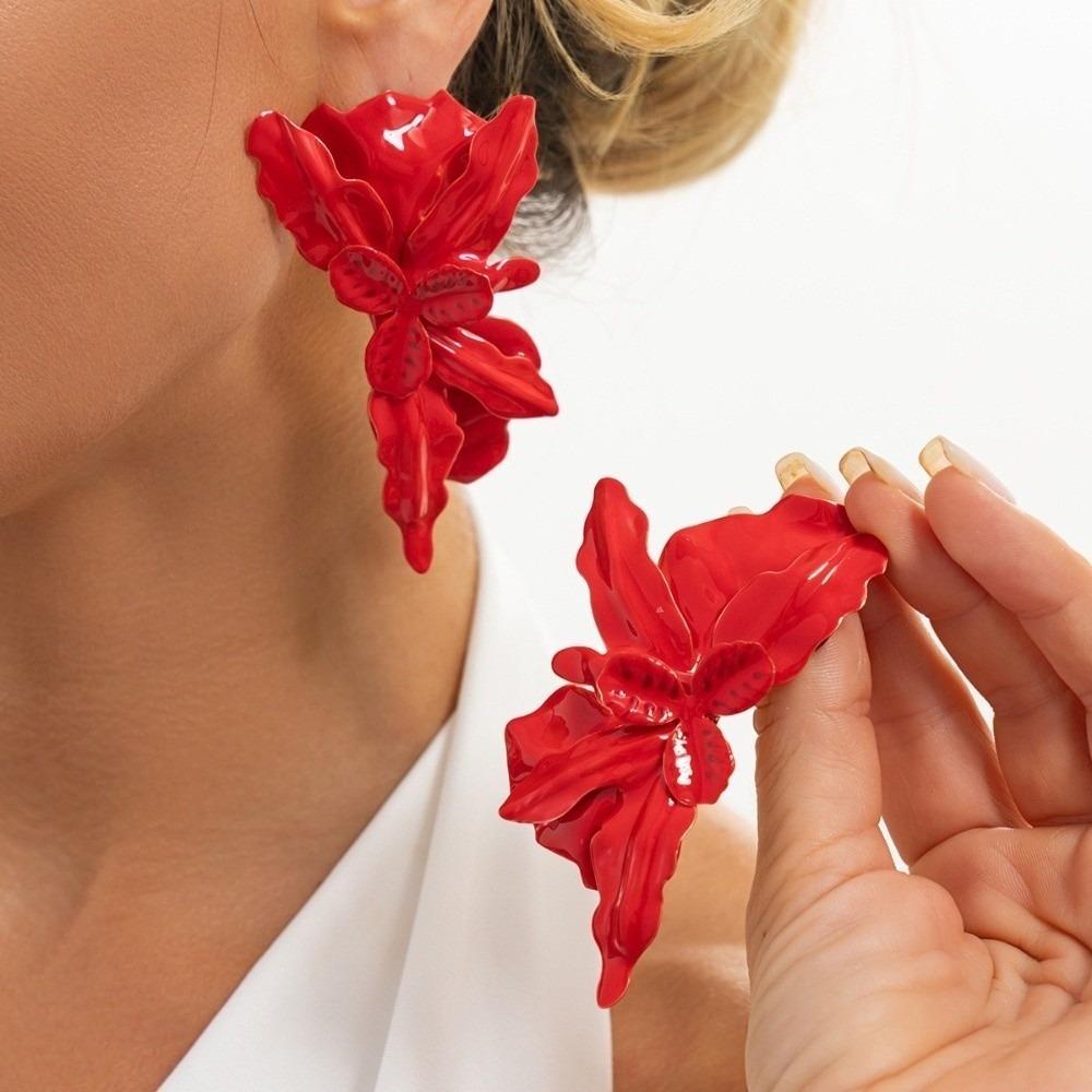 Metal Petal Dangle Earrings Exaggerated Drop Earrings Stylish Statement Earrings Party Occasion