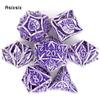 7 Stück Lila Blattblume Metallwürfel Hohlmetall Polyederwürfel Set Geeignet für Rollenspiel