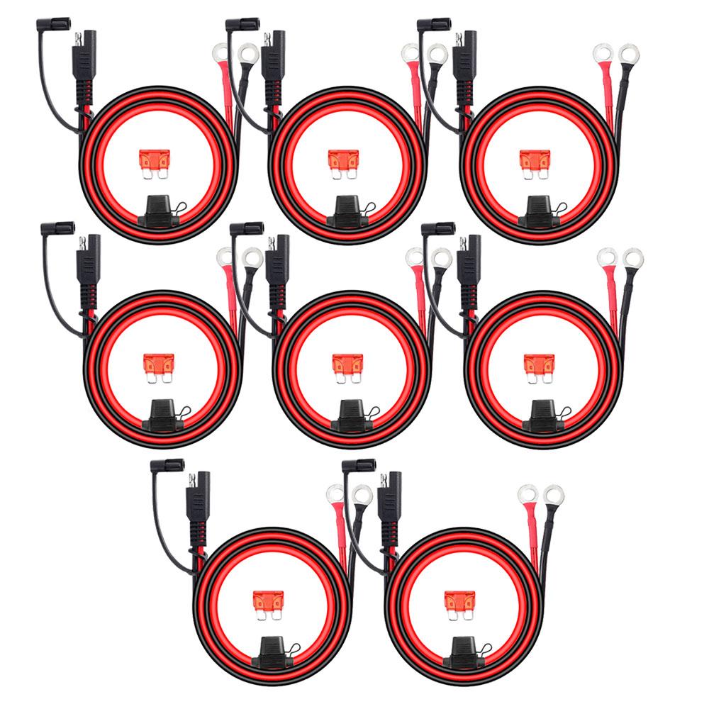 1-10 stuks 12V Motorfiets Batterijkabel SAE Naar O-ring Connectoren Snelle Verlengsnoer Kabel 18AWG Snoer Draad Met 10A Zekering Voor Batterijlader/Oplader 8 Pieces