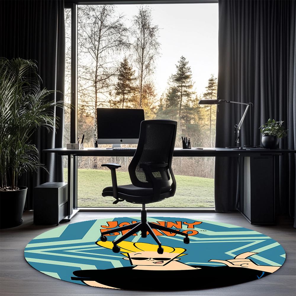 Johnny Bravo Printed Round Rug Carpet Chair Rug Area Rug Entryway Doormats,for Office Chair Living Room Bedroom Kitchen Room.
