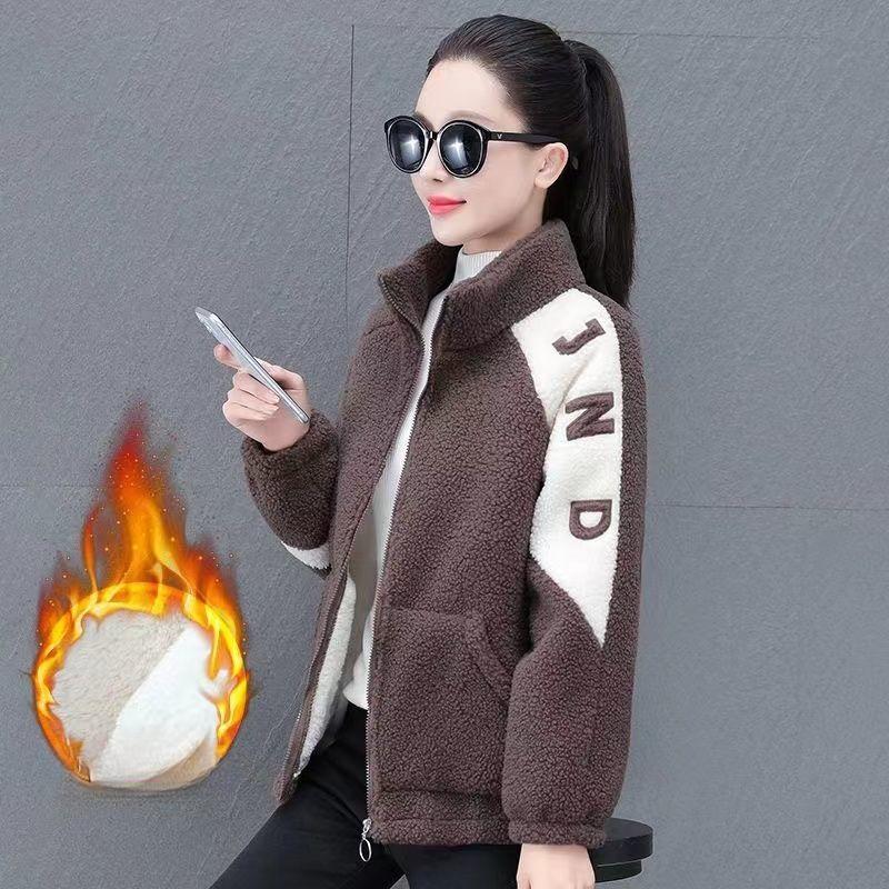 Verdickte Baumwolljacke für Damen, Herbst- und Wintermode, neue vielseitige Baumwolljacke mit Buchstaben- und Farbblockierung für Damen