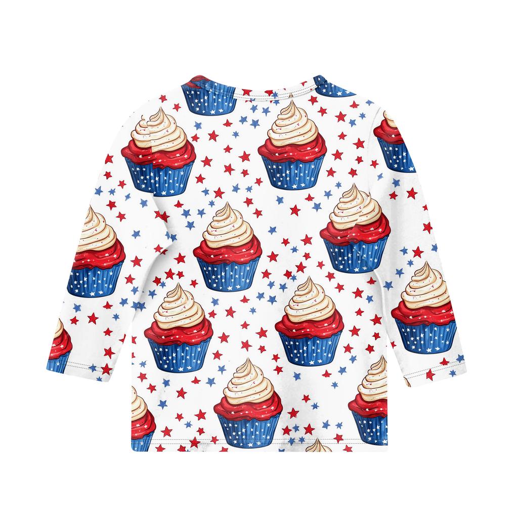 Print Tops For Youth Girls Round Neck 3/4 Sleeves T-Shirts Trendy Tops Outfit Tees Independence Day