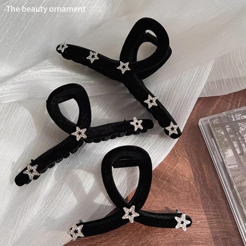 Retro Flocking Star Hair Claw Clip Female Vintage Large Plate Hairpins Barrettes Shark Clip Headdress For Women Hair Accessories