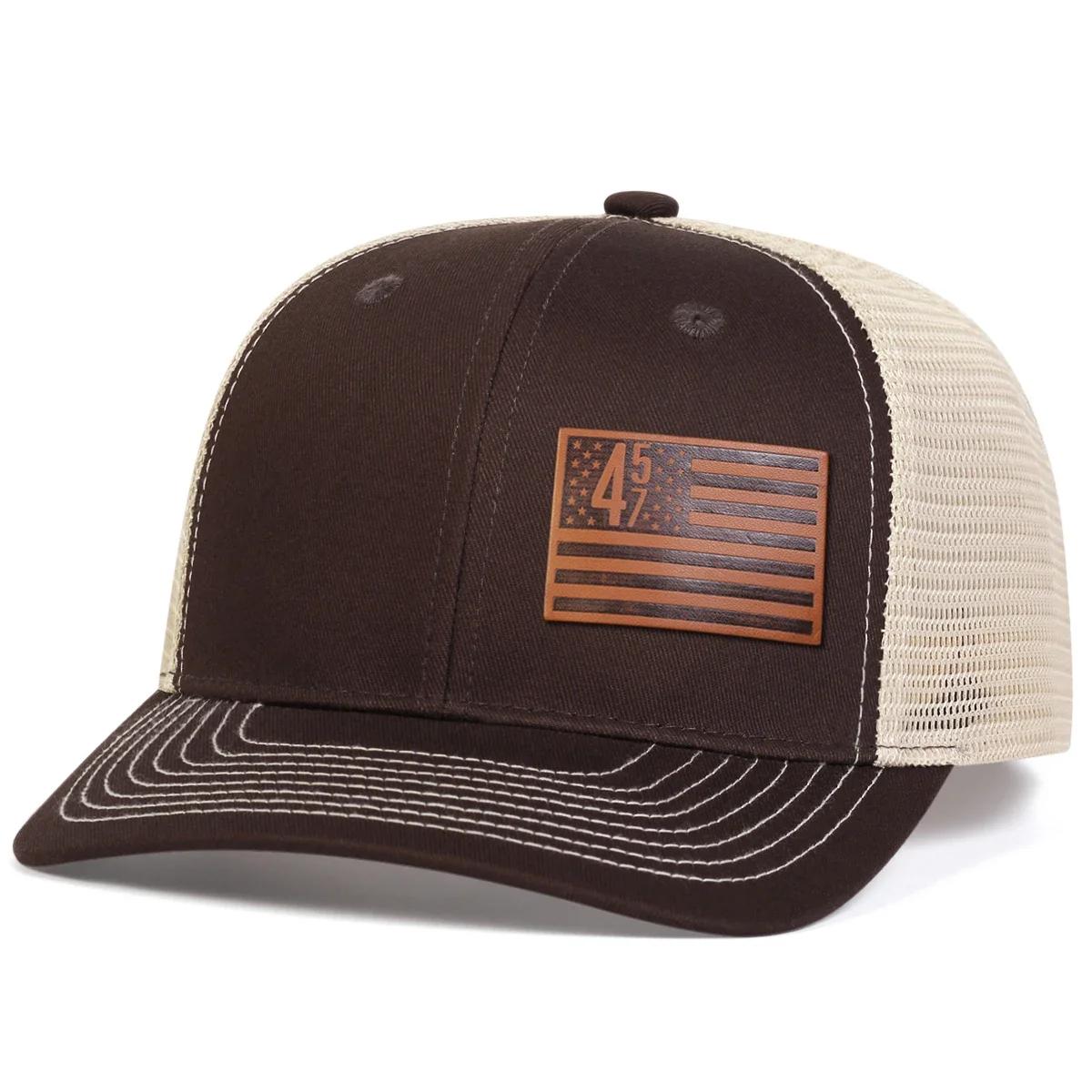 

Unisex Brown American Flag 457 Leather Label Baseball Net Caps Outdoor Adjustable Spring And Summer Casual Sunscreen Hat