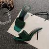 Fashion Bling Bling Luxury Crystal Square Toe Women Slippers Sandals Fashion Narrow Band Stiletto High Heels Mules Slides Modern Shoes