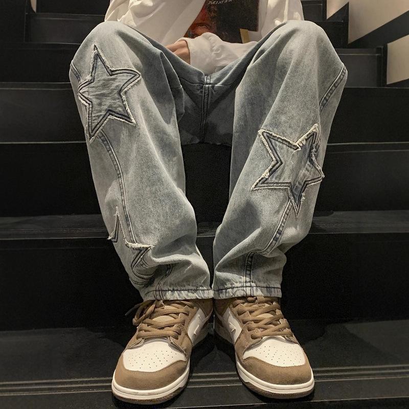 JYL Men's Wide-Leg Jeans  Autumn Thin American High-Street Vibe Washed Denim