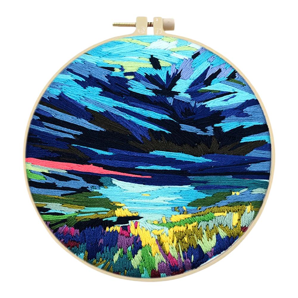 Flowers Stamped Cross Stitch Embroidery Kits with Hoop Cloth Color Thread