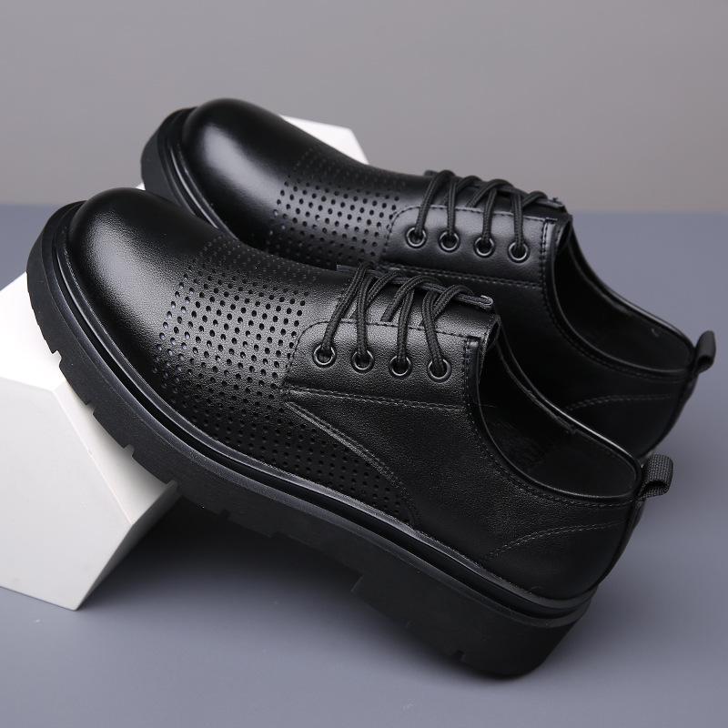 2025 New Leather Shoes Men's Business Dress British Big Head Men's Casual Round Head Platform Wedding Shoes