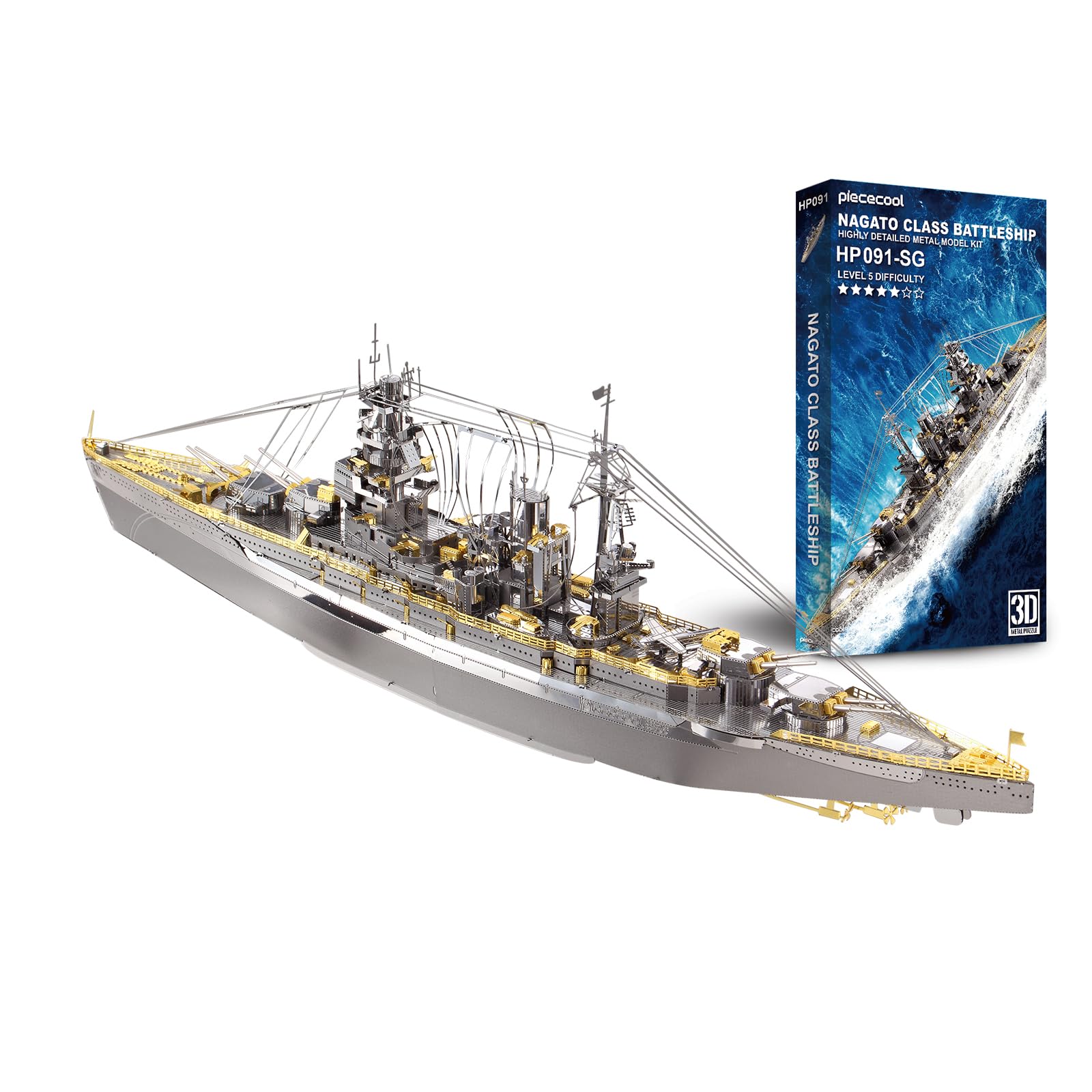 Piececool 3D Metal Puzzle - Nagato-class Battleship - Metallic Nano Puzzle - Assembly Required, No Glue Needed - 5-Star Difficulty Level - Intermediat