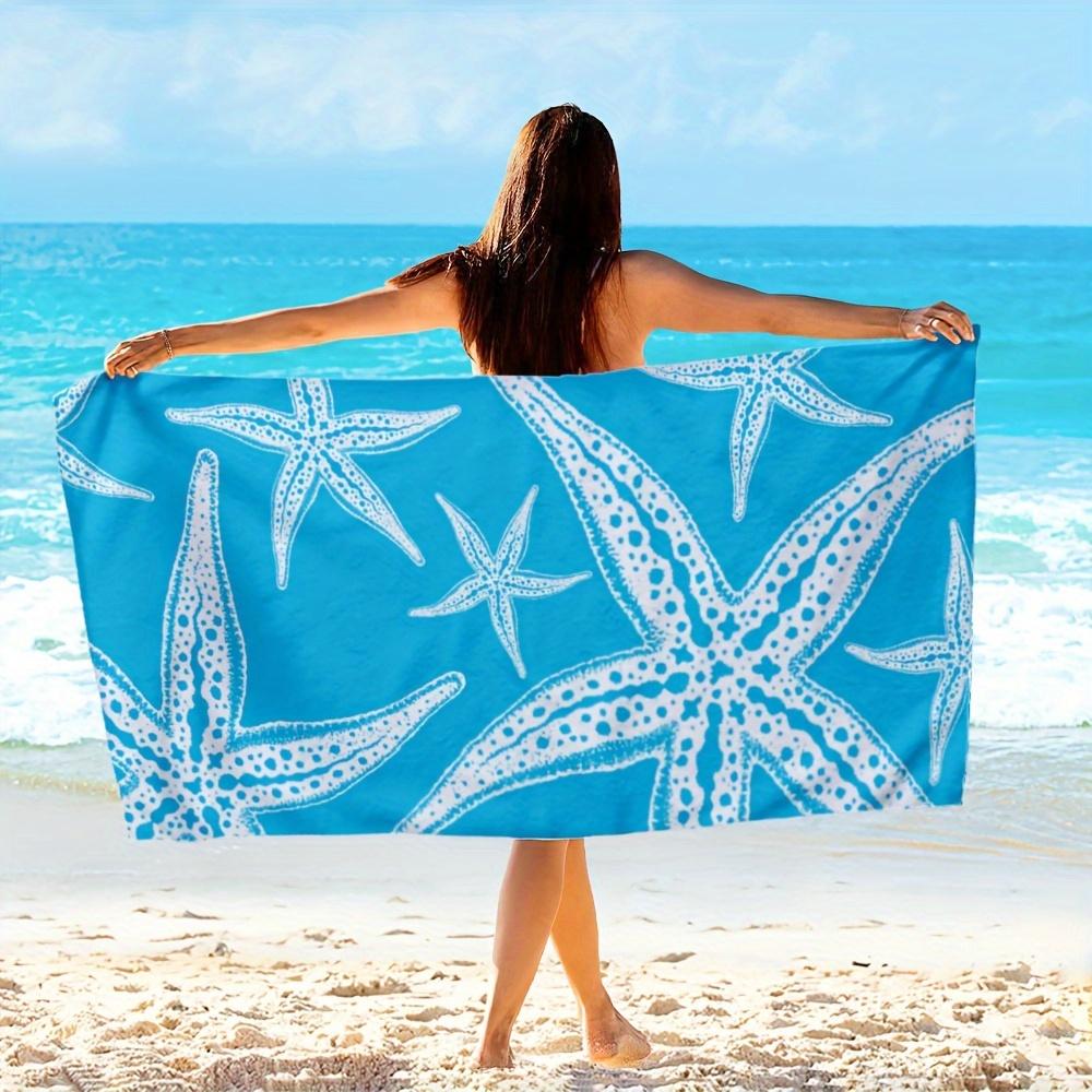 

White Starfish Beach Towel, Nautical Starfish Print on Turquoise Background Oversized Bath Towel, Dry Summer Beach Blanket W40*H60(CM)