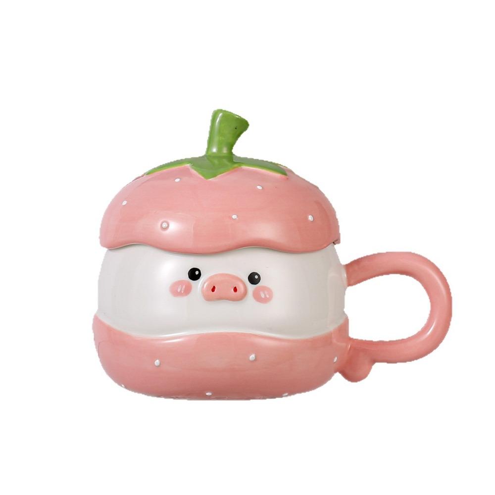 Cute Ceramic 3D Pig Mug Creative Strawberry Pig Breakfast Mug Cartoon Pig Mug Gift Giving