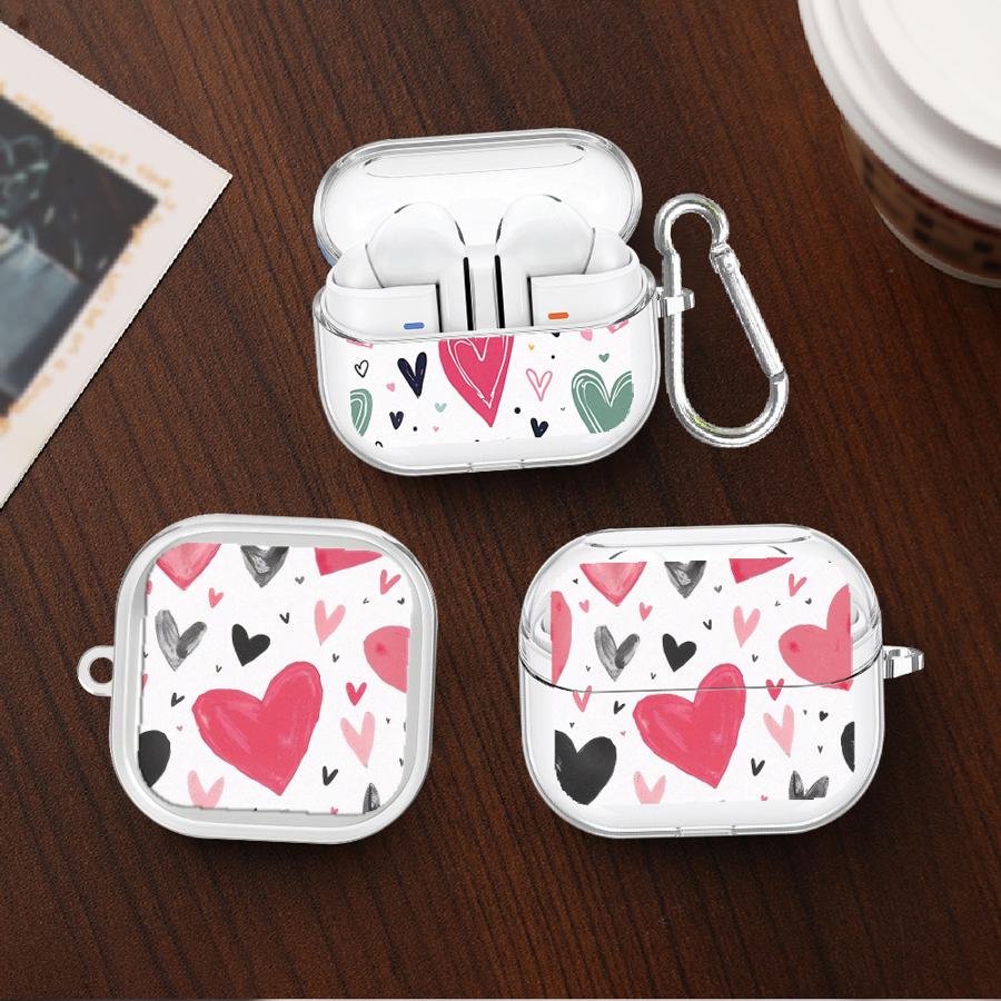 Love Heart Leopard Pink Case For Samsung Galaxy Buds 3Pro Live 2 4Pro 2Pro 4 Pro 3 FE Clear Earphone Cases Cover With Hook