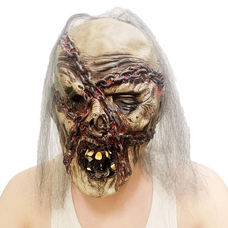 Halloween Ghost Face Latex Mask Haunted House Horror Scary Prank Funny Performance Prop Iron Chain Ghost Zombie Headgear