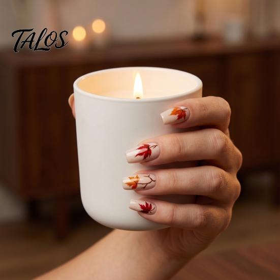 Waterproof Nail Art Stickers Autumn Maple Leaf Stickers, Self-Adhesive Fall Leaves Decals, Decorative Women Embossed Manicure for Home and Salon