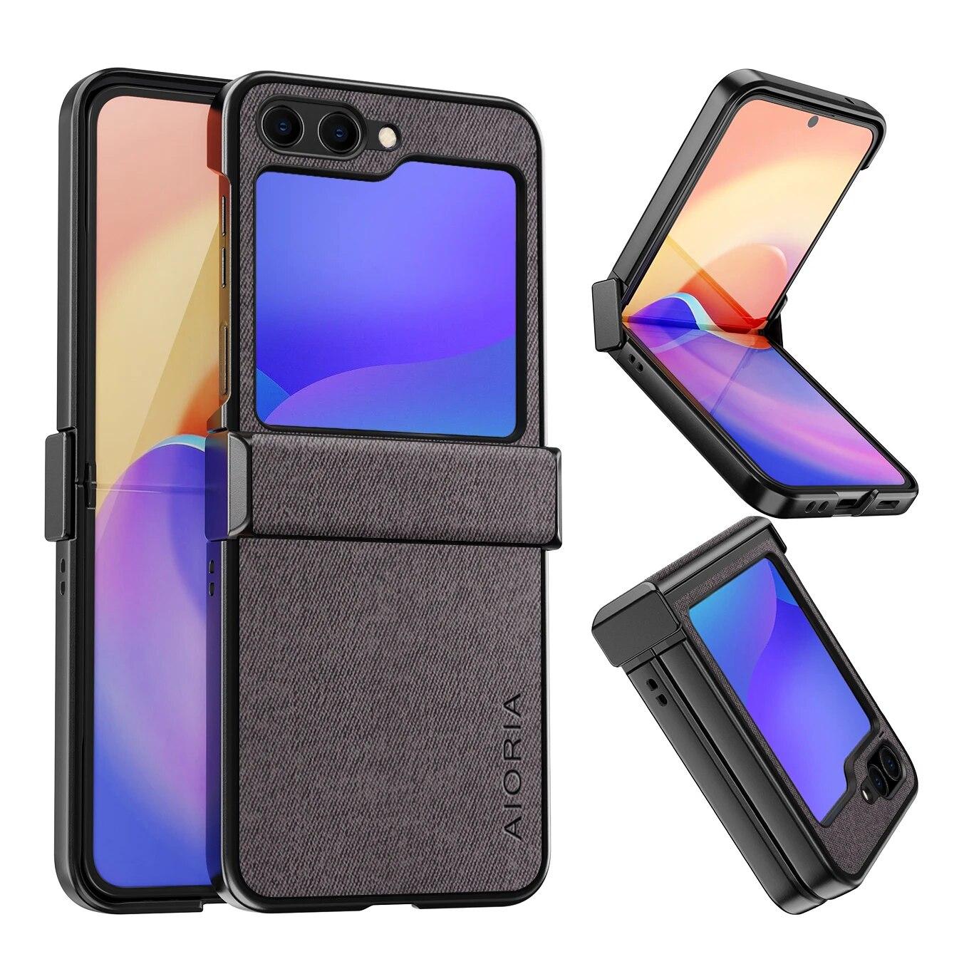 

Чехол для Samsung Galaxy Z Flip 5 4 3 Flip5 5G, роскошный текстильный чехол из искусственной кожи, чехол для Samsung Galaxy Z Flip 5, чехол Z Flip 5 чёрный