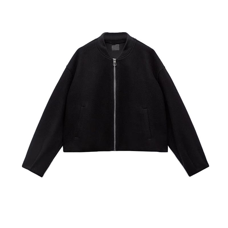 

Autumn and Winter New Women clothes Stand Collar Long sleeve Card Buckle Decoration Soft Pilot Crop jacket Outerwear 5070641 Black L