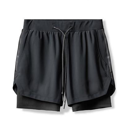 Sommer Fitness Stretch Doppellagig Schnelltrocknend Sportlich Lässig Shorts Slim Herren Laufen Training Fünf-Punkt-Hose