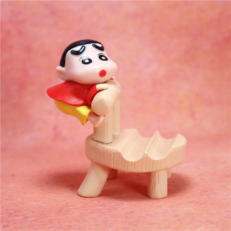 

Anime Crayon Shin-chan Kawaii Action Figure PVC Model Toys Mobile Phone Holder Kawaii Desktop Ornament Phone Support Gifts