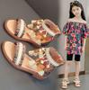Kids Beach Shoes Non-slip Soft Sole Girls Roman Sandals Ethnic Style Bohemia 2025 New Fashion Children Princess Shoes Back Zip
