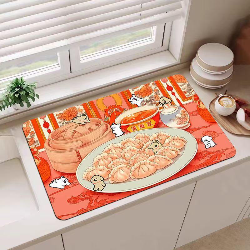 Quick-Dry Kitchen Counter Mat: Absorbent, Heat-Resistant Draining Mat for Dishes and Cutlery.