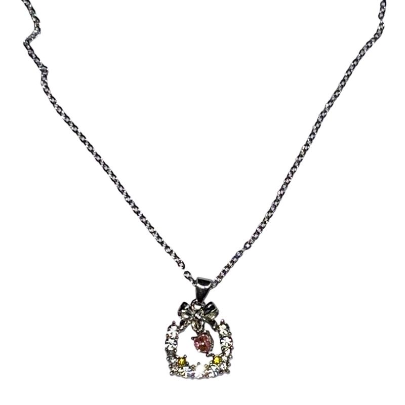 Punk Pink Love Heart Bow  Necklaces For Women Goth Vintage  Light Luxury Charm Choker Flower Necklace Jewelry