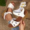 Large-sized One-strap Mid-heel Sandals Women's Velcro Perforated Shoes Beach Flip-flops