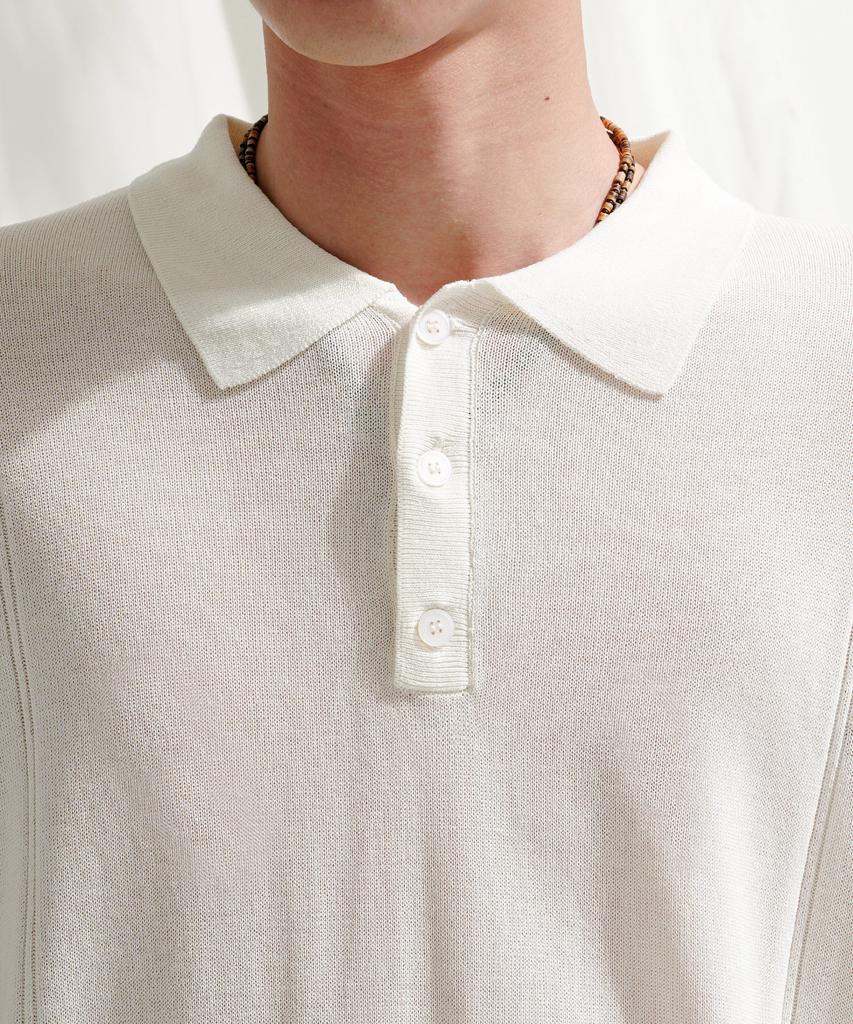 JEMUT Epic Like Linen Short Sleeve Collared Knit Ivory Sokn2562