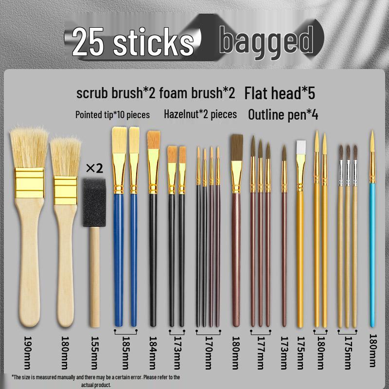Gouache, Oil, Acrylic & Watercolor Brush Set — Nylon Hair Brushes for Art Students & Children