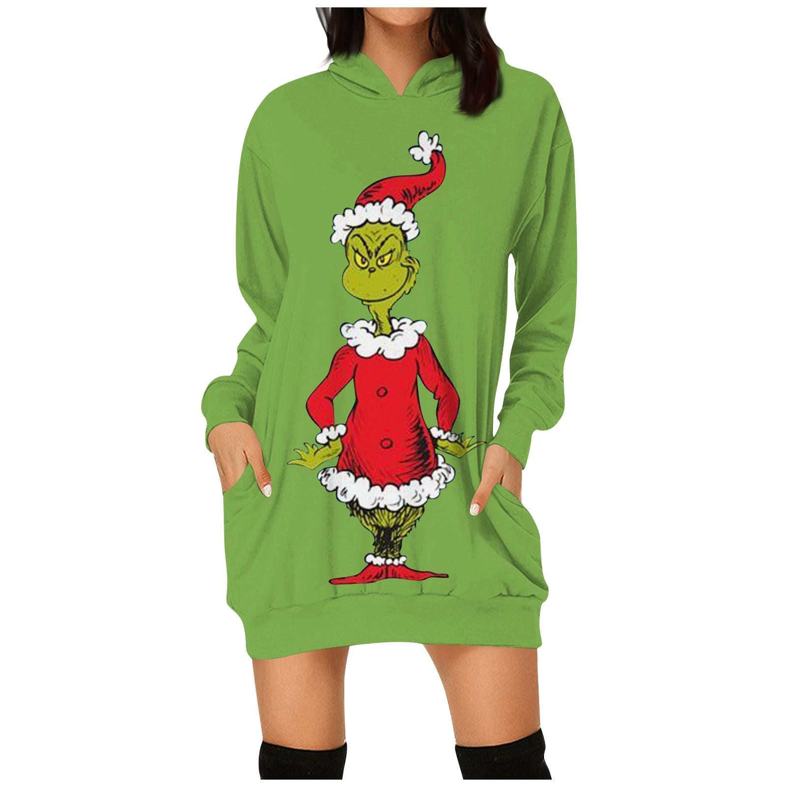 

Женская мода Рождественский принт Карманы Толстовки с длинными рукавами Пуловеры Толстовки XXXL красный