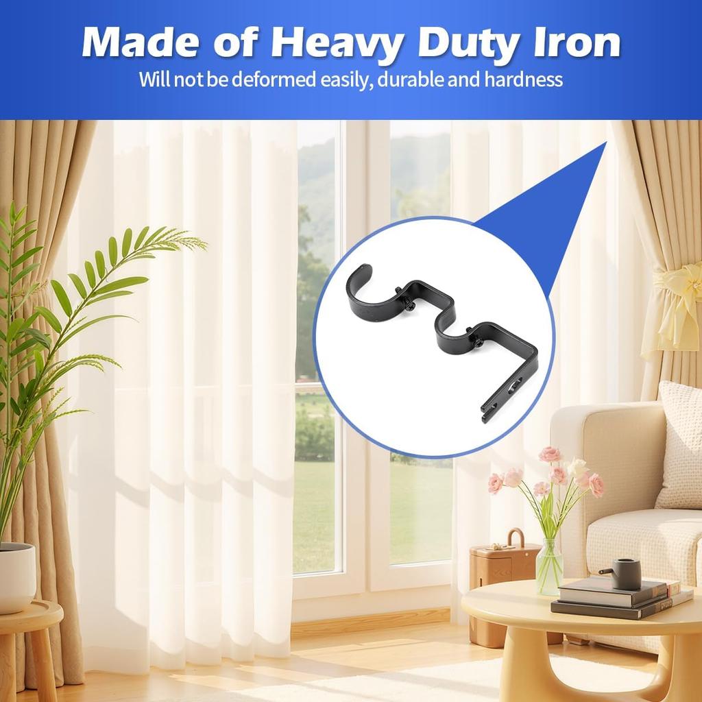 Creatyi Heavy Duty Double Curtain Rod Bracket Double Rod Holders for 1 1/4 Inch and 3/4 Inch Rod (2 PCS, Black)