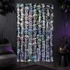 Holiday Wall Decor Halloween Skull Foil Fringe Curtain, Iridescent Disposable Tablecloth, Theme Decoration Table Cover Tinsel Backdrop for Party