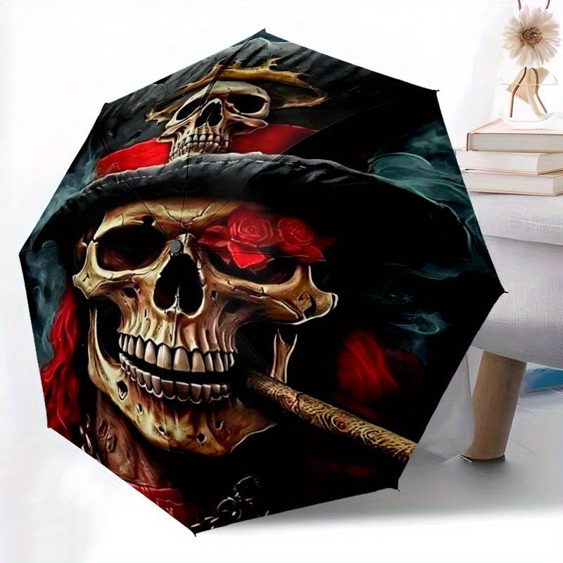 1pc Skulls in Hats Automatic Opening and Closing Umbrella, Lightweight 3-Fold, With Cute Cartoon Characters, Suitable for Home, Outdoor and Daily