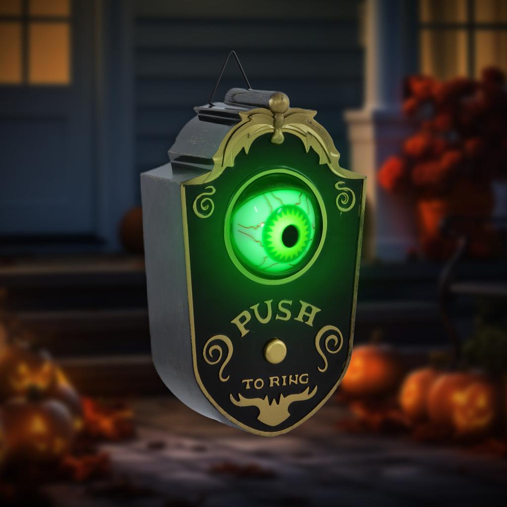 Halloween decoration, doorbell with horror eye, sound & touch sensor, movable, green light