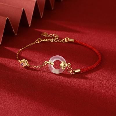 Five Emperors Money Ping An Buckle Bracelet Chalcedony Guochao Versatile Bracelet Chinese Knot New Jewelry Gift