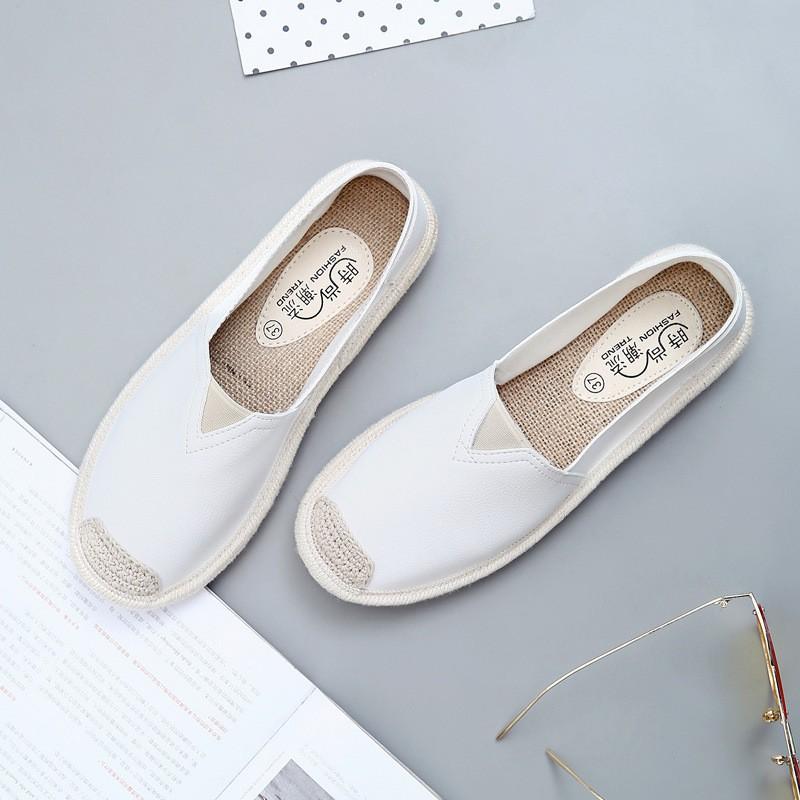 Ladies Casual Comfort Ripped Slip On Lazy Shoes Female Womens Flat Slip On Canvas Summer Strap Loafers Straw Espadrilles2025