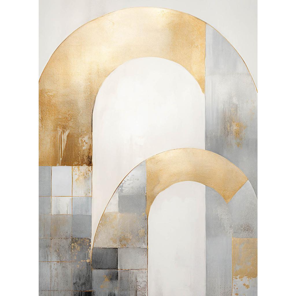 Art Deco Elegance: Gold and Silver Abstraction Elegance Art Deco: Gold And Silver Abstraction, 30X40 Cm, White Wooden Frame, 230 Gsm Matte Paper