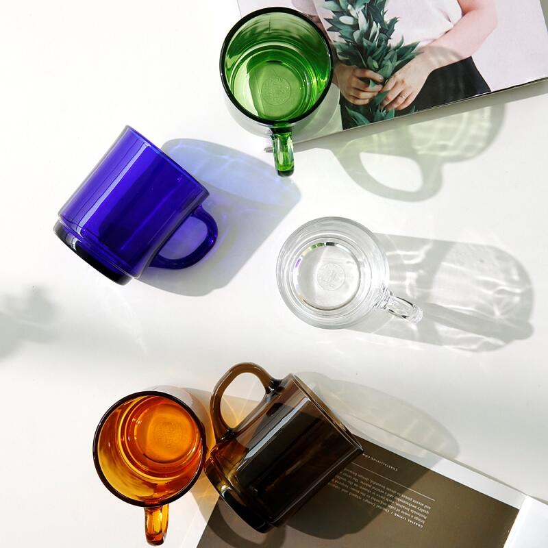 French Colorful Heat-Resistant Glass Dura-Rex Mug Plate 2-Piece Set