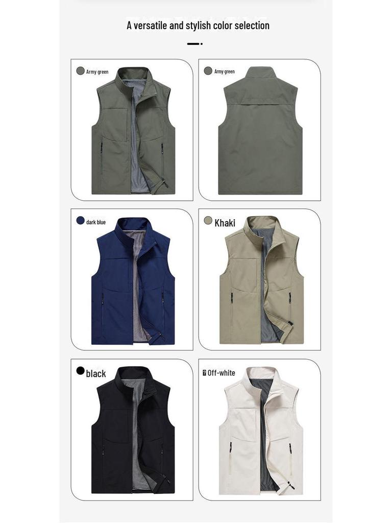Men's Sleeveless Multi-Pocket Workwear Vest - Casual Spring/Autumn Waistcoat, Style 8822.
