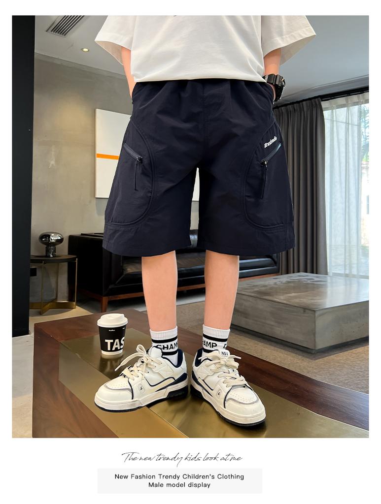Boys' summer thin workwear shorts 2026 new item, big boys' summer clothes, boys' mid pants, worn over children's five quarter pants