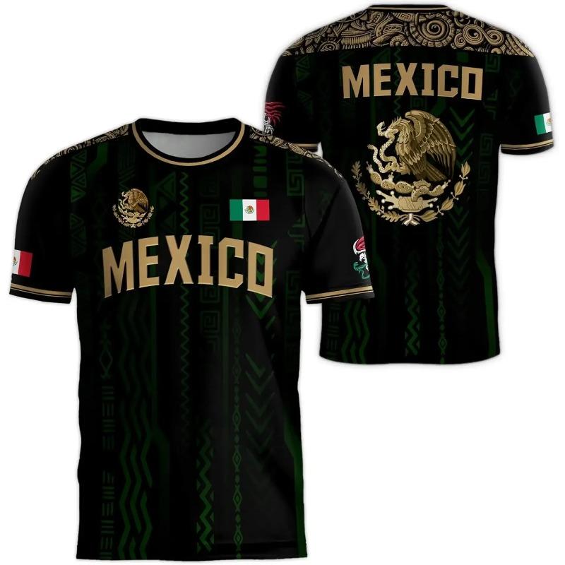 Fashion Mexico Flag Graphic Football Jersey For Men Summer Trendy National Emblem 3D Printed Tees Casual Oversized T-Shirts Tops