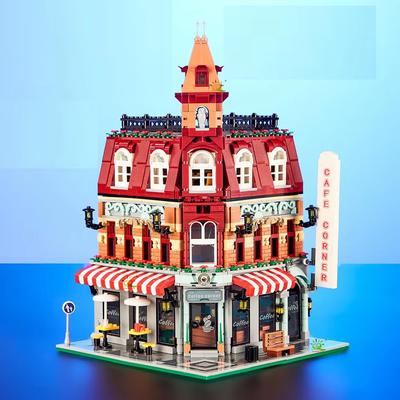 Zmart Juguetes MOC Esquina de Ciudad Cafetería Estilo Arquitectónico Vista de Calle Bloques de Construcción Micro para Construcción Edificio Ladrillo de Café DIY Construcción 3D